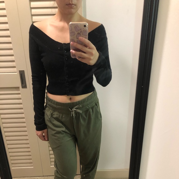 Papaya Sweaters - Papaya off the shoulder black sweater